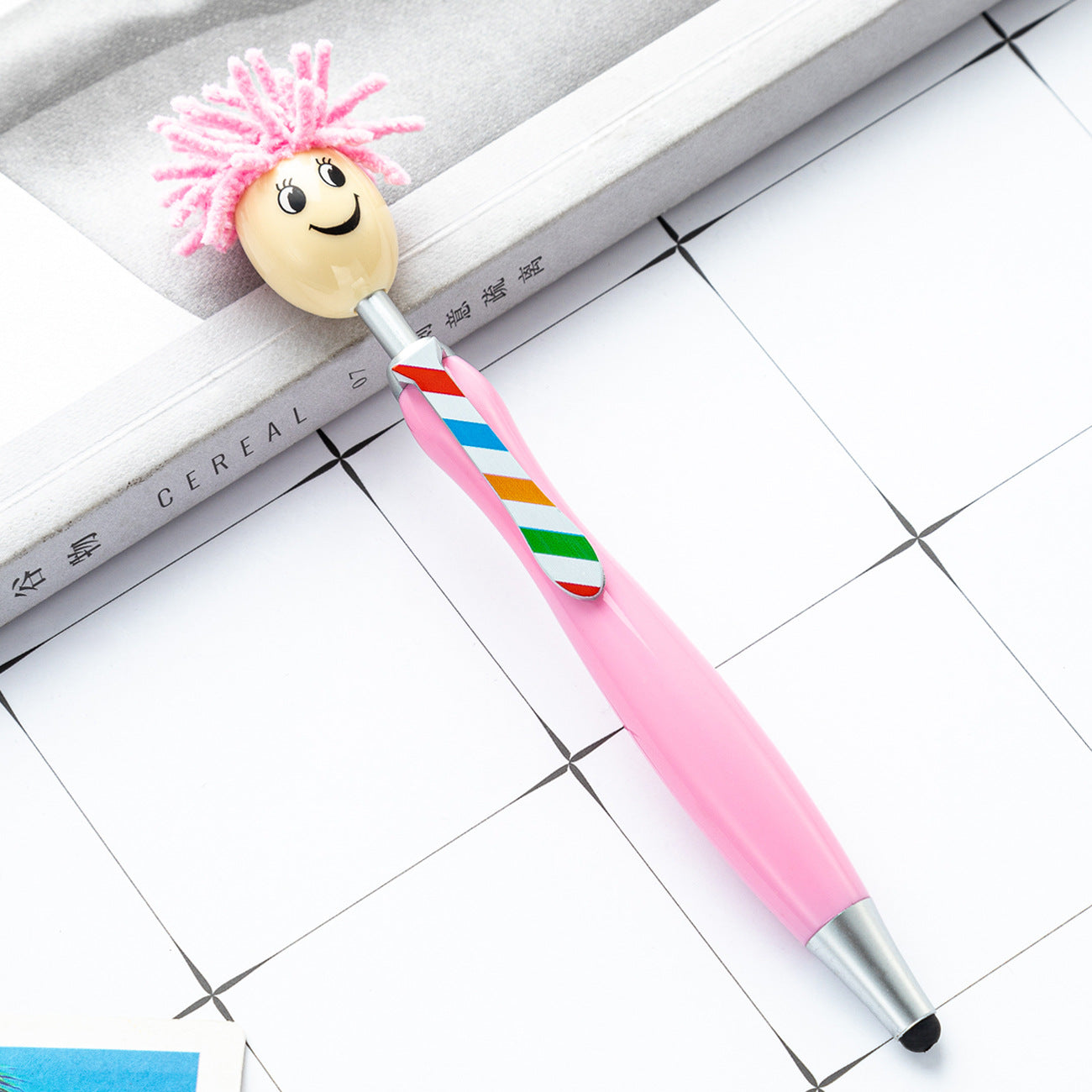 Wholesale Plastic Three-dimensional Cartoon Smiling Face Touch Screen Pen, Cute Plush Doll Head Pen